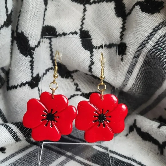 Red Floral Earrings - Picture 2 of 2